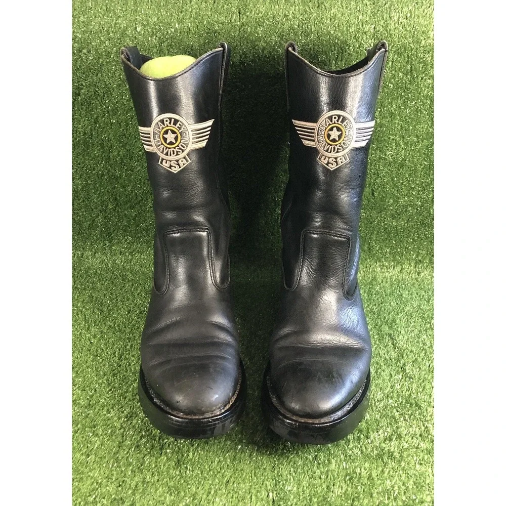 Vintage Harley Davidson USA Black Leather Motorcycle Cowboy Boots Mens 9